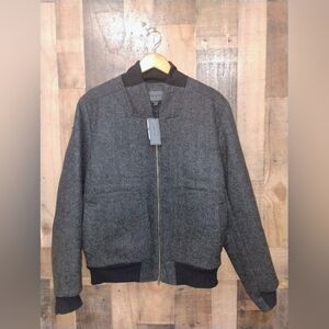 NWT Richard Chai Saks 5th Ave Men's Gray Black Wool Blend Bomber Jacket Size XL